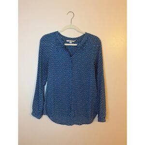 Boden Womens Whimsical Apple Print Navy Button Blouse Cottagecore Preppy Size 6